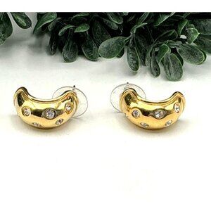 Gold tone Half Hoop Crystal Rhinestone Earrings By Nolan Miller